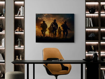 Soldiers at Dawn Canvas Print | Military Art | Cool Soldier Artwork Wall Decor | Mancave Decore - 01