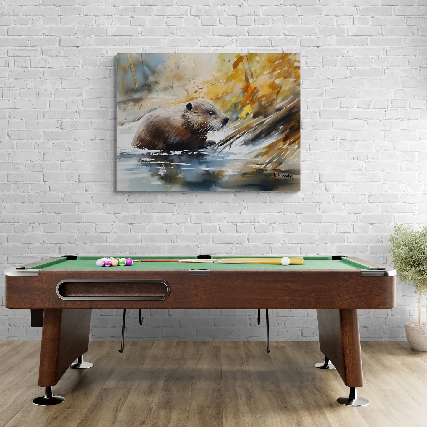 Beaver in Stream | Watercolor Forest Series | Canvas Print | Wildlife Art | Cabin Art | Archer Kincaid