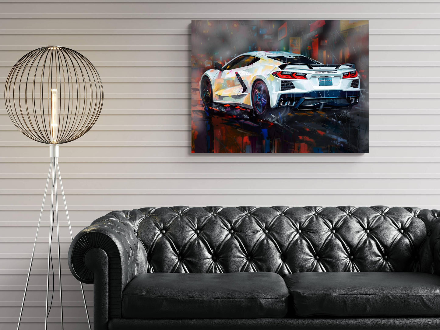 2025 C8 Corvette White Rear View Canvas Wall Art | Chevrolet Sportscar Print | Modern Auto Poster | Car Lover Gift | C8 Vette Decor