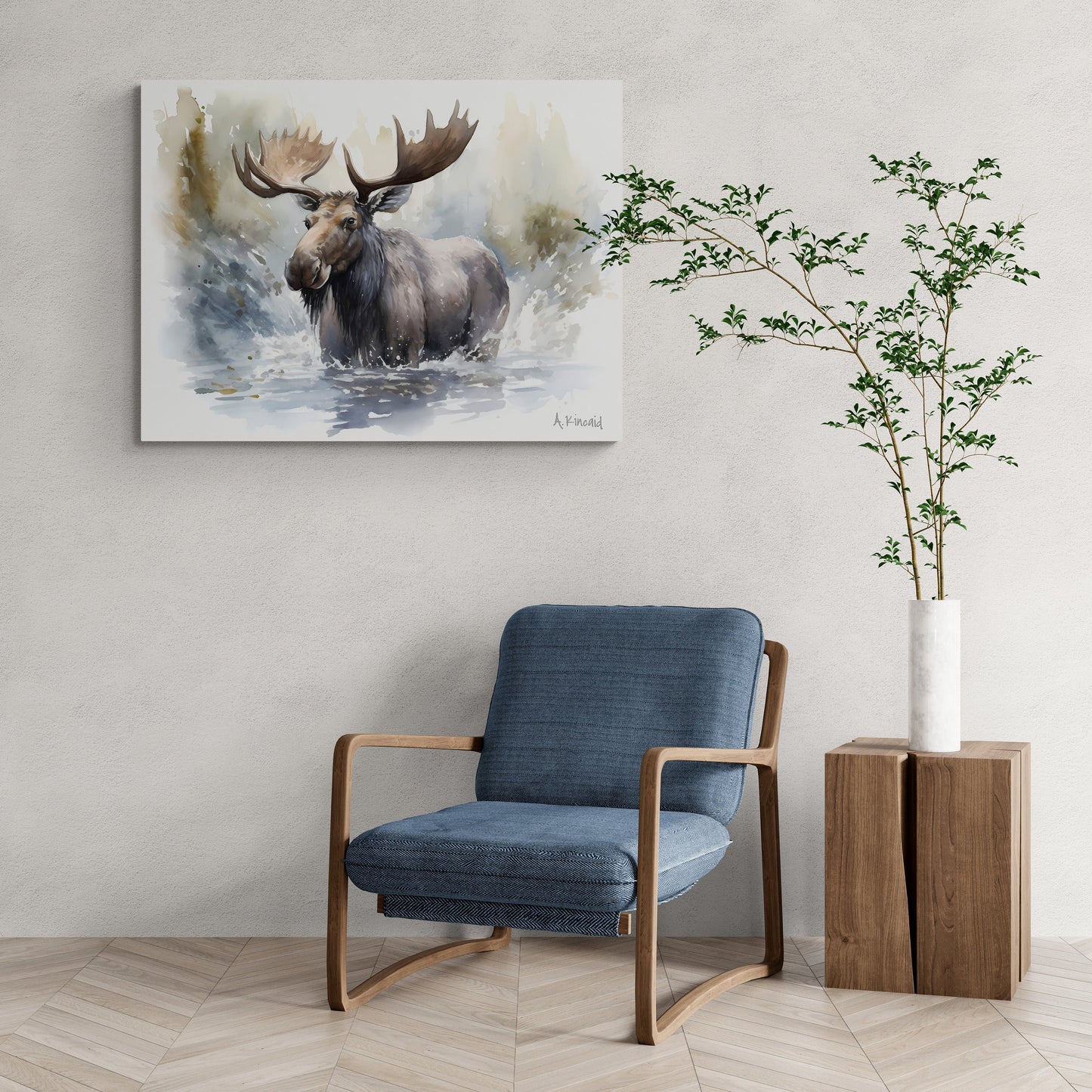 Moose in River #1 | Canvas Print | Wildlife Art | Cabin Art | Forest Art | Archer Kincaid