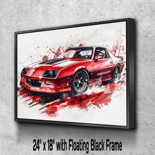 1987 Chevrolet Camaro IROC Z28  Red Canvas Print | Vintage Auto Wall Art Decor | Retro Muscle Car | Car Lovers Poster Gift