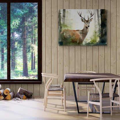 Deer in Forest | Canvas Print | Wildlife Art | Cabin Art | Forest Art | Archer Kincaid | watercolor wallart forest landscape