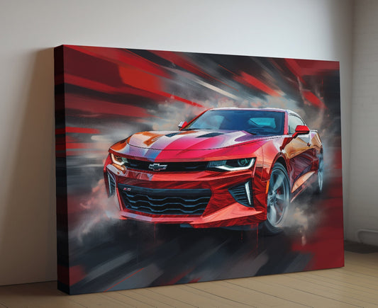 2023 Chevrolet Camaro Canvas Print | Auto Wall Art Decor | Red Painting Modern Muscle Car | Car Lovers Poster Gift | Garage Office Wallart