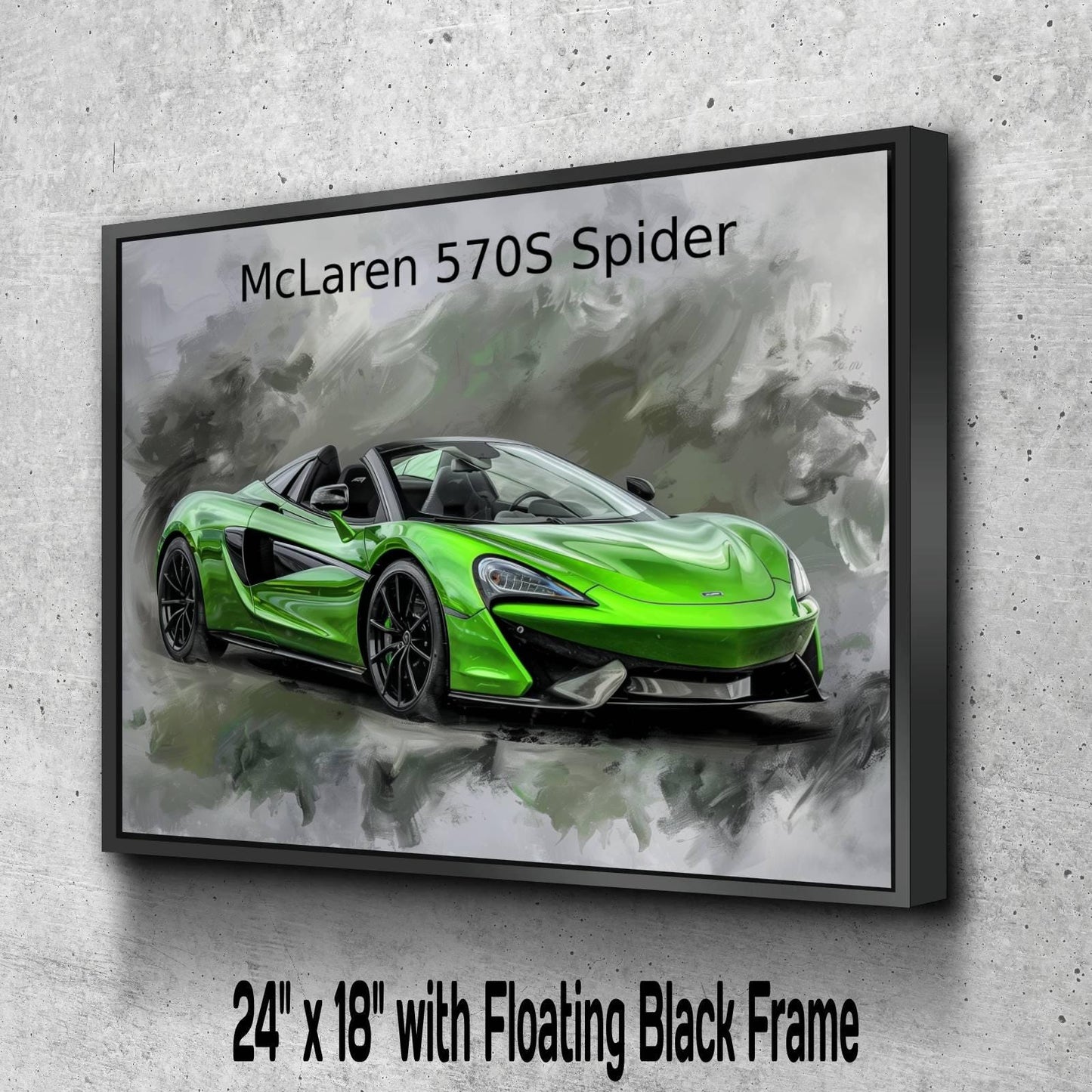 2018 McLaren 570S Spider Green Canvas Print | Red Sports Car Auto Wall Art Decor | New Sports Car | Car Lovers Poster Gift