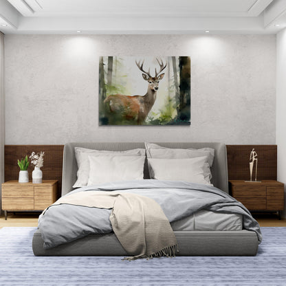 Deer in Forest | Canvas Print | Wildlife Art | Cabin Art | Forest Art | Archer Kincaid | watercolor wallart forest landscape