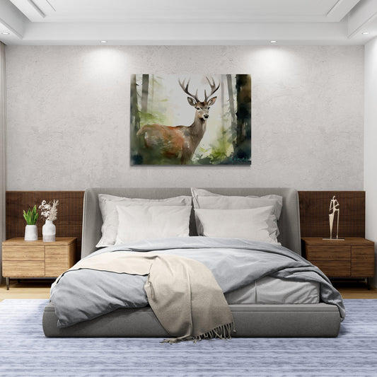 Deer in Forest | Canvas Print | Wildlife Art | Cabin Art | Forest Art | Archer Kincaid | watercolor wallart forest landscape