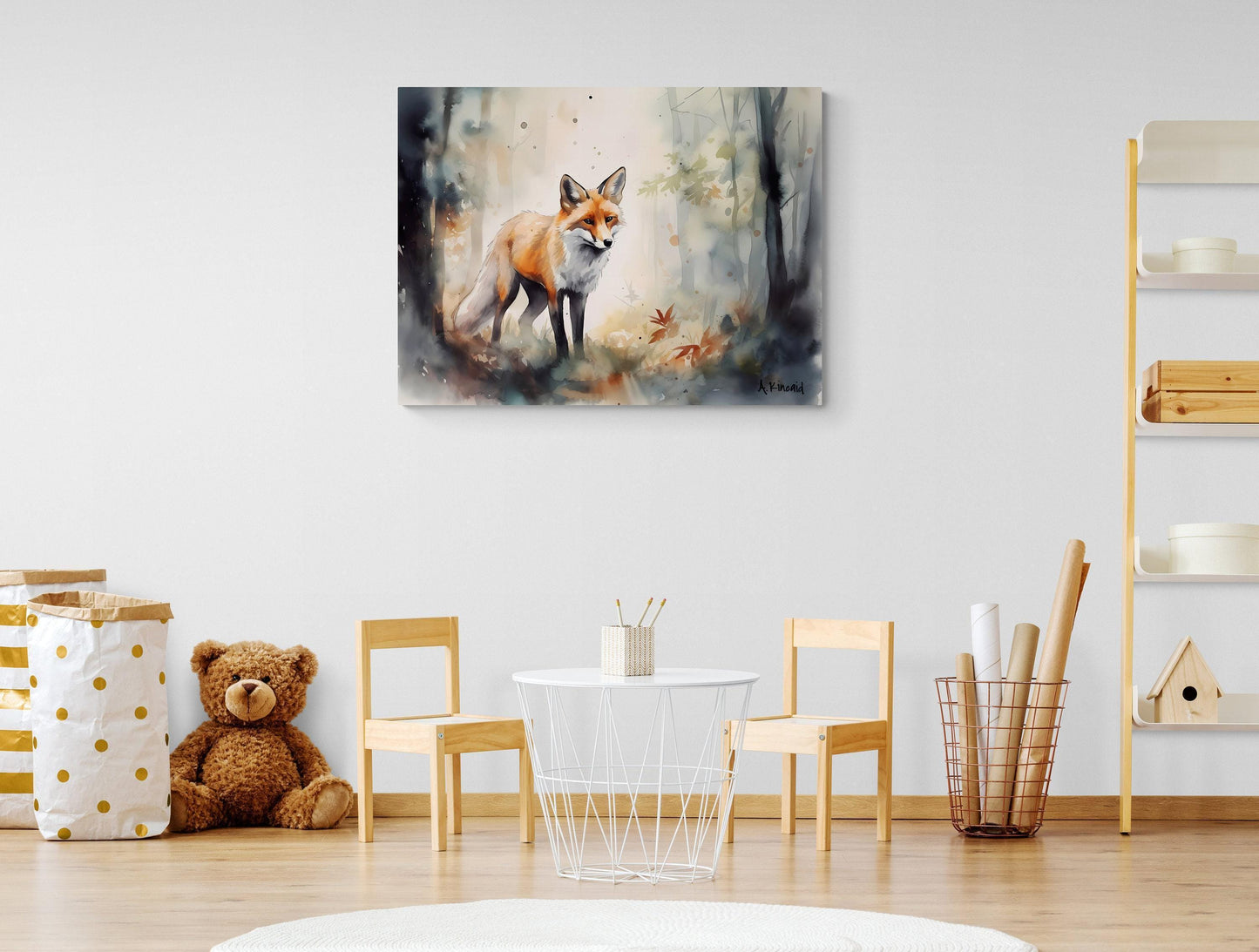 Fox in Forest | Canvas Print | Wildlife Art | Cabin Art | Forest Art | Archer Kincaid | foxes watercolor
