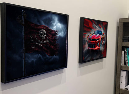 Pirate Flag Red Canvas Art, Jolly Roger Skull Print, Gothic Nautical Wall Decor, Dark Pirate Ship Flag Painting, Maritime Home Artwork