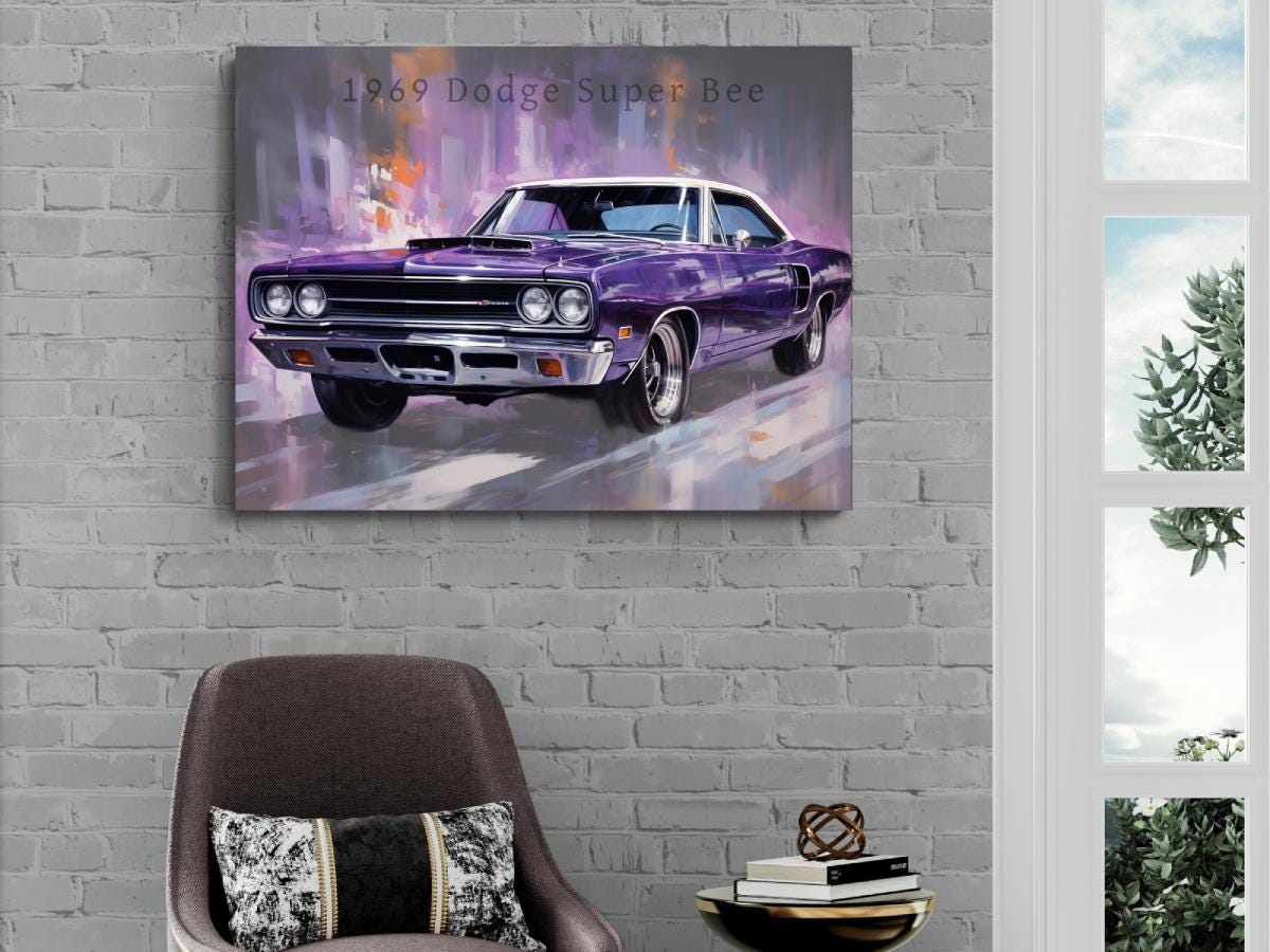 1969 Dodge Super Bee Canvas | Classic Car Print | Vintage Auto Wallart Decor | Retro Muscle Car | Car Lovers Poster Gift | Mopar