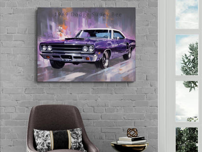 1969 Dodge Super Bee Canvas | Classic Car Print | Vintage Auto Wallart Decor | Retro Muscle Car | Car Lovers Poster Gift | Mopar