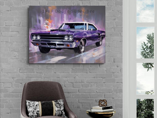 1969 Dodge Super Bee Canvas | Classic Car Print | Vintage Auto Wallart Decor | Retro Muscle Car | Car Lovers Poster Gift | Mopar