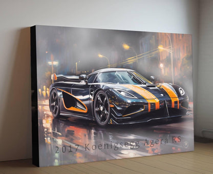2017 Koenigsegg Agera RS Canvas Print | Hyper Super Car Auto Wall Art Decor || New Car Lovers Poster Gift | Framed Mancave Artwork