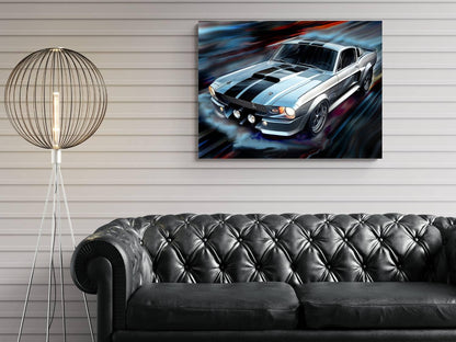 1967 Ford Mustang Shelby GT500 Silver | Classic Car Canvas Print | Vintage Auto Wall Art Decor | Retro Muscle Pony Car | Eleanor Mustang