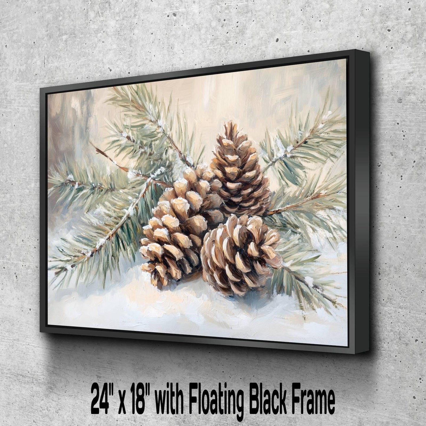 Winter Pine Cones Art Print | Snowy Evergreen Branch Wall Decor | Christmas Nature Painting | Rustic Botanical Art | Holiday Forest Scene