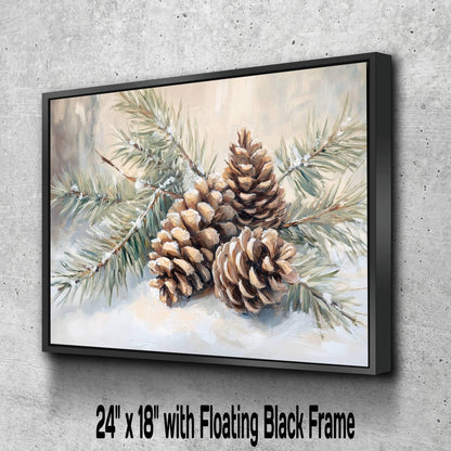 Winter Pine Cones Art Print | Snowy Evergreen Branch Wall Decor | Christmas Nature Painting | Rustic Botanical Art | Holiday Forest Scene