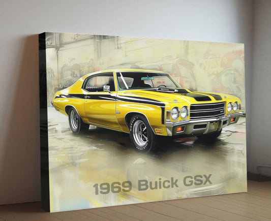 1970 Buick GSX Canvas Print | Yellow Vintage Auto Wall Art Decor | Retro Muscle Car | Car Lovers Poster Gift | Car Decor | Art Print