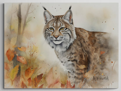 a painting of a bobcat standing in a field