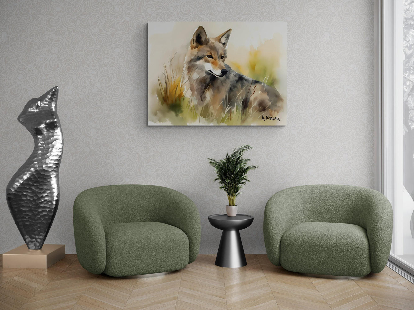 Wolf In Grass Looking Back | Canvas Print | Wildlife Art | Cabin Art | Forest Art | Archer Kincaid