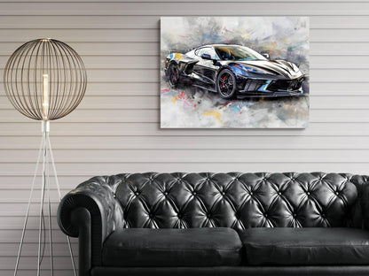 2025 C8 Corvette Canvas Wall Art | Black Chevrolet Sports Car Print | Modern Auto Poster | Car Lover Gift | C8 Vette Decor | Supercar Poster