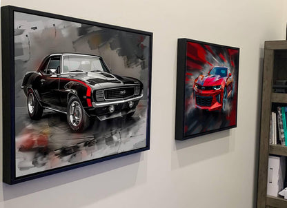 1969 Chevrolet Camaro RS/SS Black and Red Canvas Print | Vintage Auto Wall Art Decor | Retro Muscle Car | Car Lovers Poster Gift