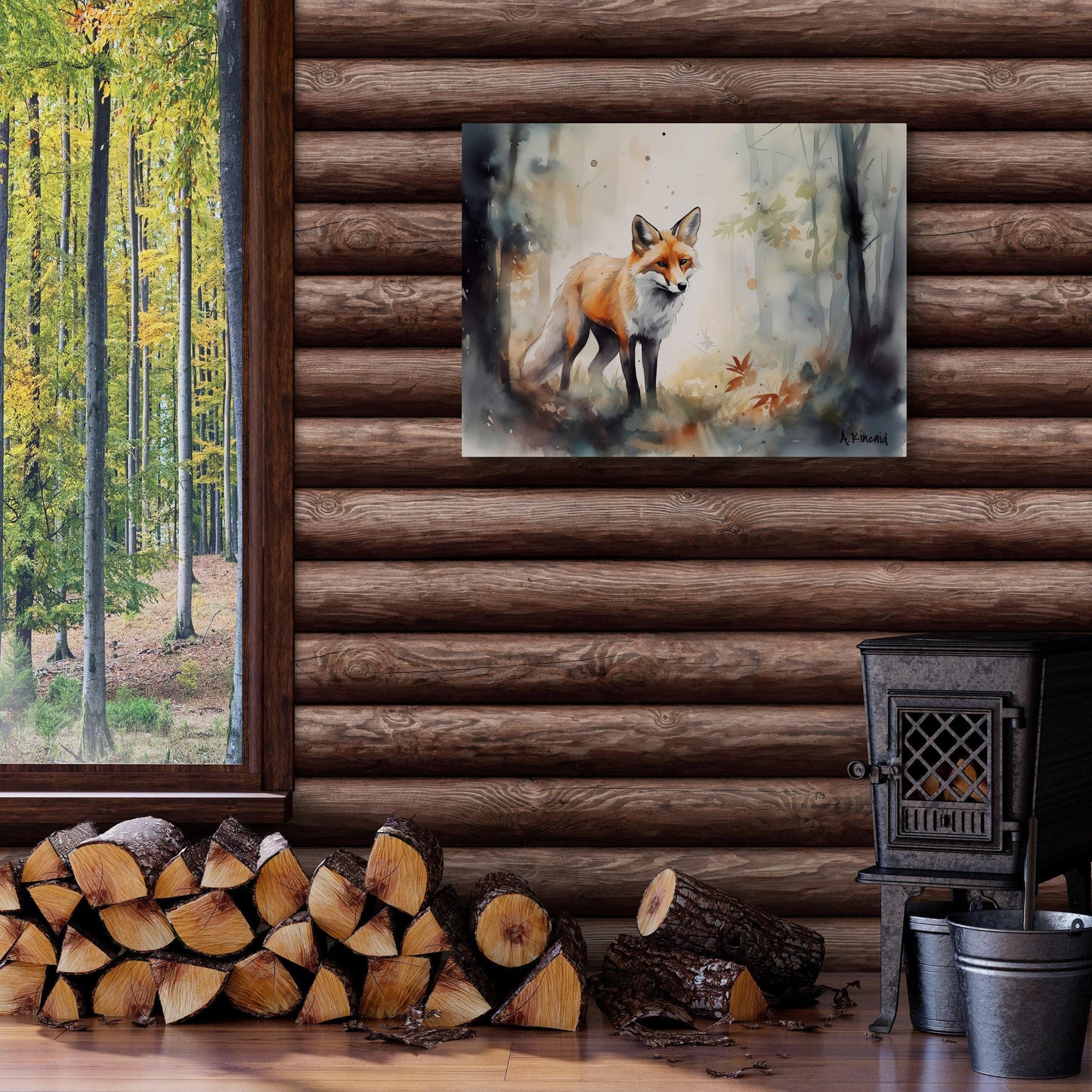 Fox in Forest | Canvas Print | Wildlife Art | Cabin Art | Forest Art | Archer Kincaid | foxes watercolor