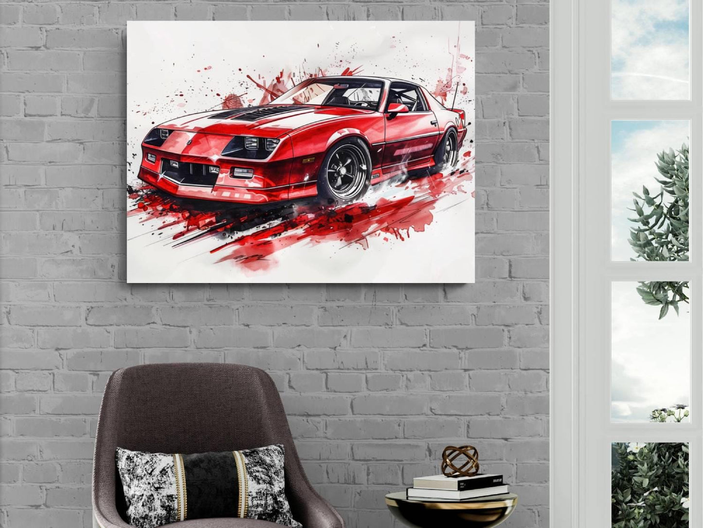 1987 Chevrolet Camaro IROC Z28  Red Canvas Print | Vintage Auto Wall Art Decor | Retro Muscle Car | Car Lovers Poster Gift
