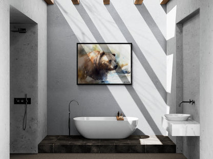 Grizzly Bear River Closeup | Brown Bear Watercolor Forest Series | Canvas Print | Wildlife Art | Archer Kincaid | watercolor bear