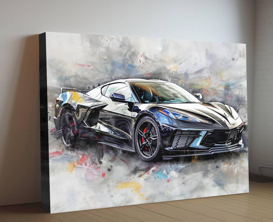 2025 C8 Corvette Canvas Wall Art | Black Chevrolet Sports Car Print | Modern Auto Poster | Car Lover Gift | C8 Vette Decor | Supercar Poster