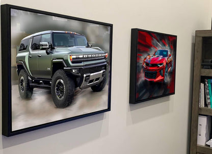 2025 GMC Hummer EV Moonshot Green Canvas Print | Auto Wall Art | Painting Modern SUV Electric Vehicle | Car Poster | Garage Office Wallart