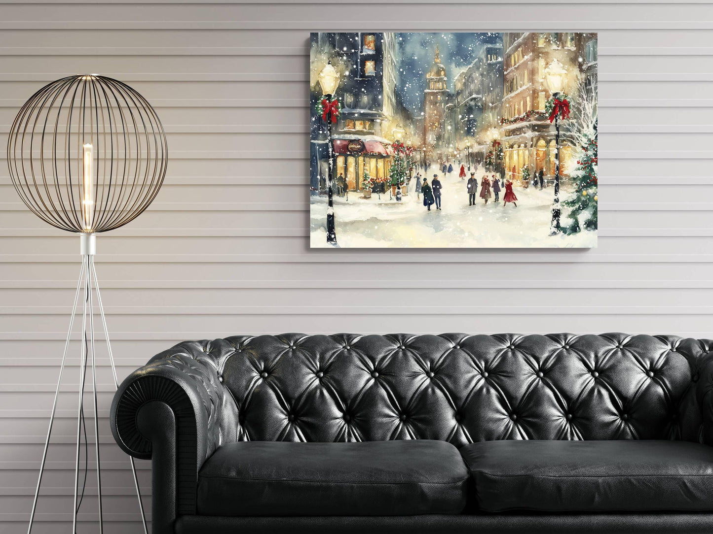 Victorian Christmas Village Print | Snowy Town Square Wall Art | Holiday Watercolor Painting | Festive Winter Scene | Vintage Xmas Decor
