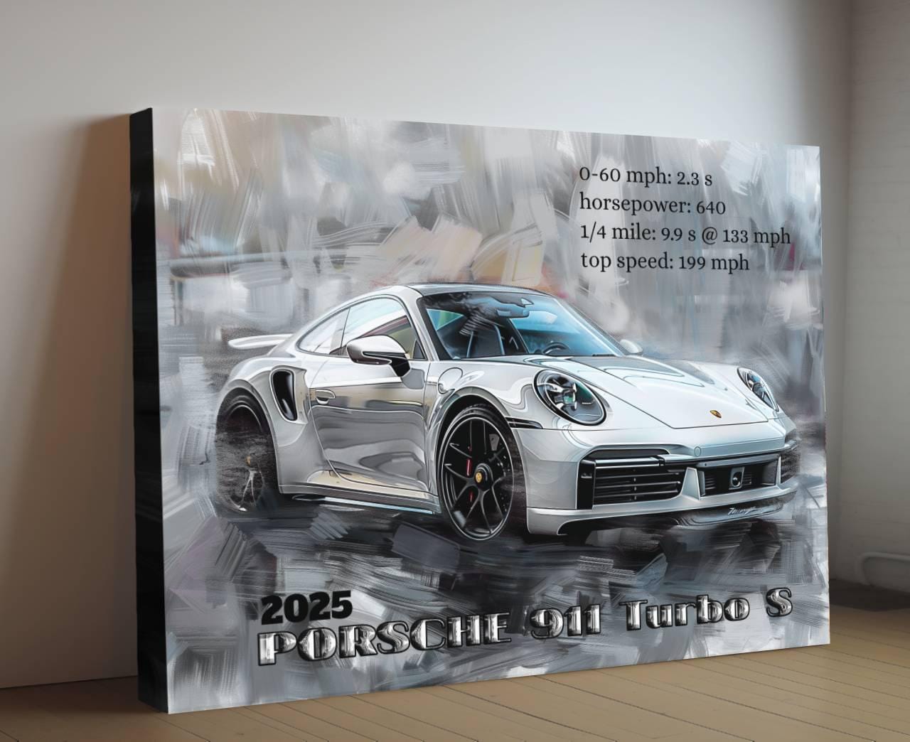2025 Porsche 911 Turbo S Sports Car Canvas Print with Text | Modern Auto Wall Art Decor | Car Lovers Poster Gift | Legendary Supercar