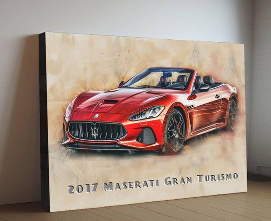 2017 Maserati Gran Turismo Convertible Canvas Print | Hyper Super Car Auto Wall Art Decor || New Car Lovers Poster Gift | Framed Mancave Art