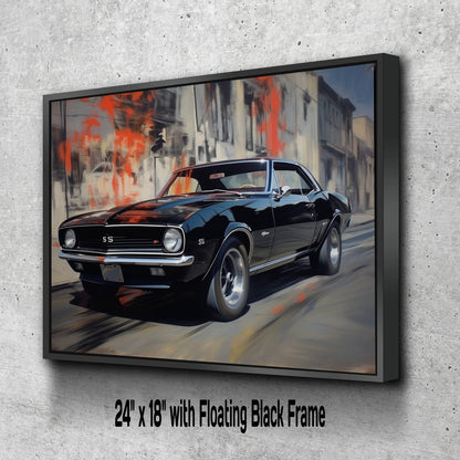 1967 Chevrolet Camaro SS Canvas Print | Vintage Auto Wall Art Decor | Retro Muscle Car | Car Lovers Poster Gift