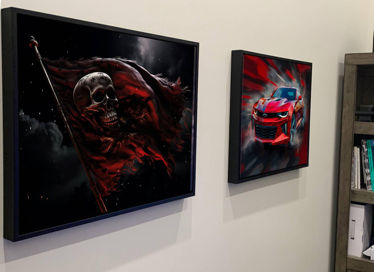 Red Pirate Flag Canvas, Skull Jolly Roger Wall Art, Gothic Nautical Print, Dark Maritime Decor, Weathered Battle Flag Painting