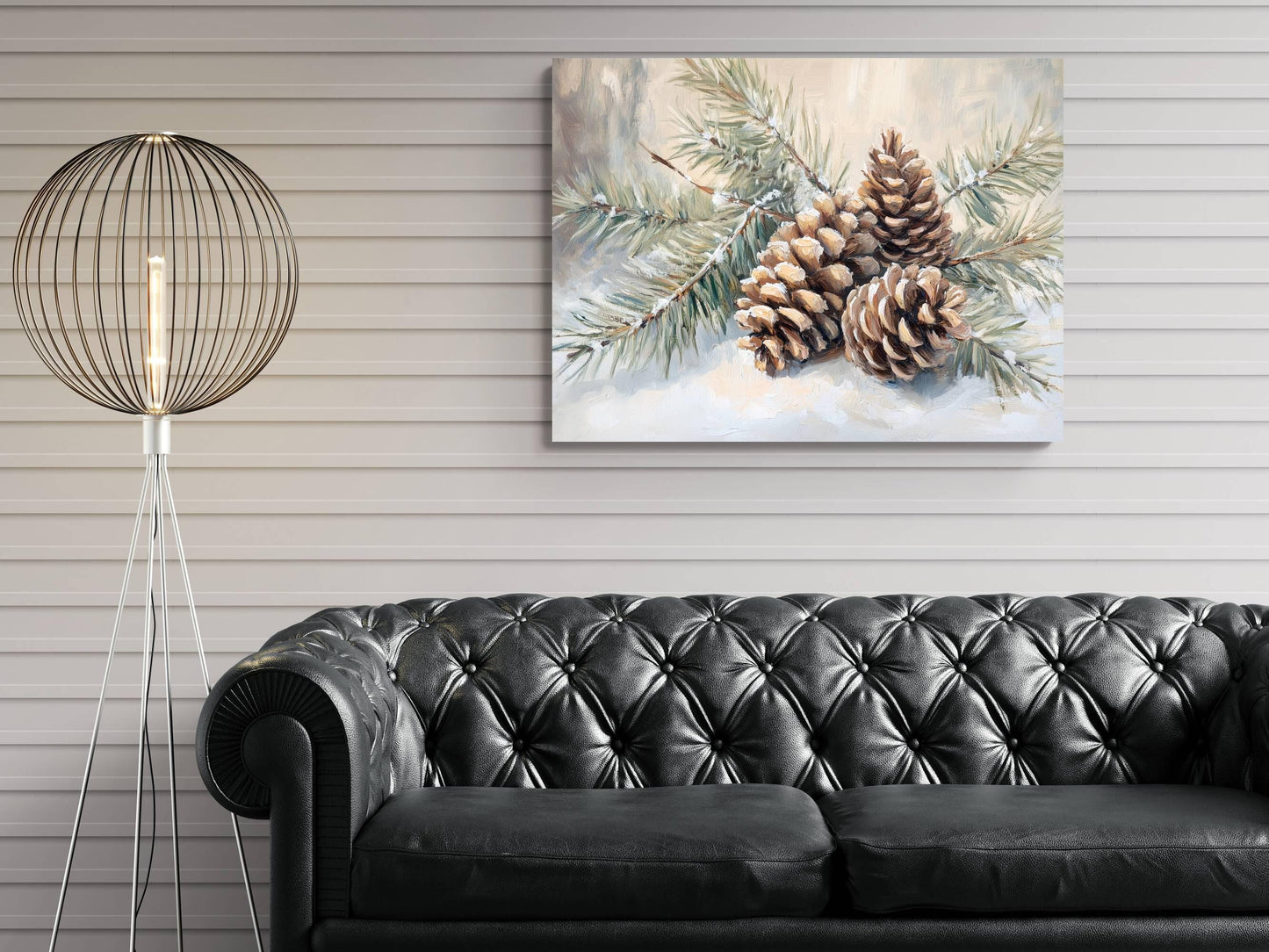 Winter Pine Cones Art Print | Snowy Evergreen Branch Wall Decor | Christmas Nature Painting | Rustic Botanical Art | Holiday Forest Scene