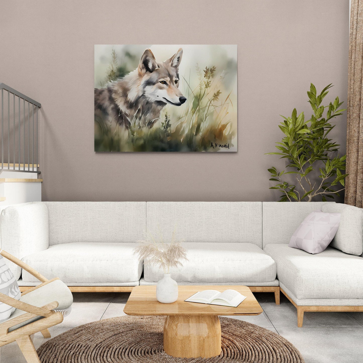 Wolf In Grass #1 | Canvas Print | Wildlife Art | Cabin Art | Forest Art | Archer Kincaid