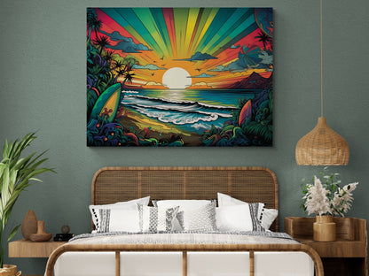 Tropical Sunset Canvas Print - 'Vibrant Serenity' - Colorful Beach Landscape Wall Art by David Belfax - 01