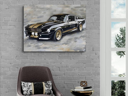 1967 Ford Mustang Shelby GT500 Classic Car Canvas Print | Vintage Auto Wall Art Decor | Retro Muscle Pony Car | Car Lovers Poster Gift