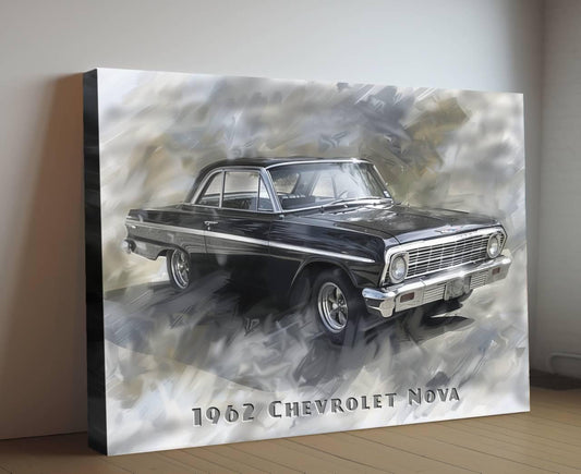 1962 Chevrolet Nova Classic Car Canvas Print | Vintage Auto Wall Art Decor | Retro Muscle Car Collector's Piece | Car Lover Poster Gift