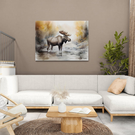 Moose in River #3 | Canvas Print | Wildlife Art | Cabin Art | Forest Art | Archer Kincaid