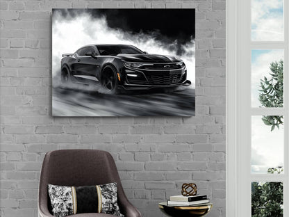 2025 Chevrolet Camaro Z/28 Black Canvas Print | Auto Wall Art Decor | Modern Muscle Car | Car Lovers Poster Gift | Garage Office