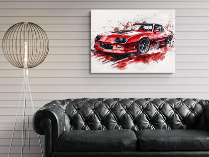 1987 Chevrolet Camaro IROC Z28  Red Canvas Print | Vintage Auto Wall Art Decor | Retro Muscle Car | Car Lovers Poster Gift