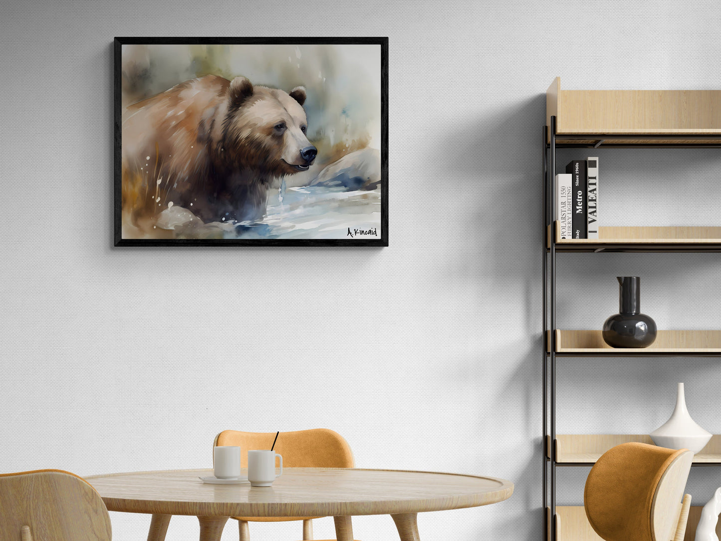 Grizzly Bear River Closeup | Brown Bear Watercolor Forest Series | Canvas Print | Wildlife Art | Archer Kincaid | watercolor bear