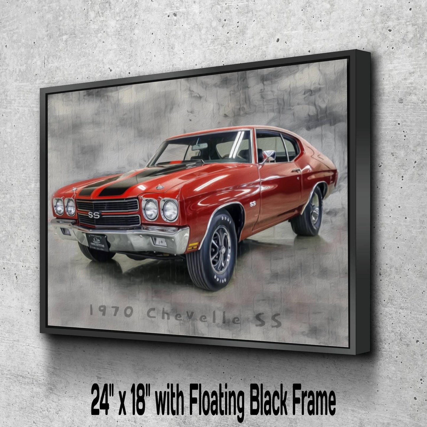 1970 Chevrolet Chevelle SS 454 Canvas Print | Vintage Auto Wall Art Decor | Black Red Retro Muscle Car | Car Lovers Poster Gift