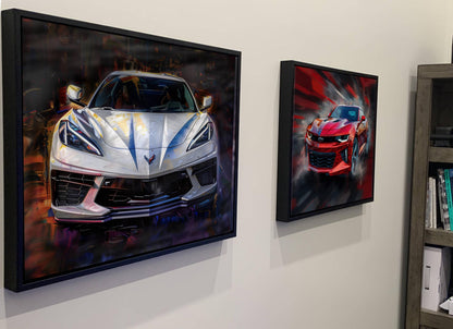 2025 C8 Corvette White Front View Canvas Wall Art | Chevrolet Sportscar Print | Modern Auto Poster | Car Lover Gift | C8 Vette Car Lover