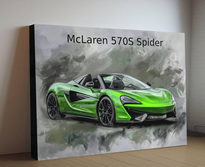 2018 McLaren 570S Spider Green Canvas Print | Red Sports Car Auto Wall Art Decor | New Sports Car | Car Lovers Poster Gift