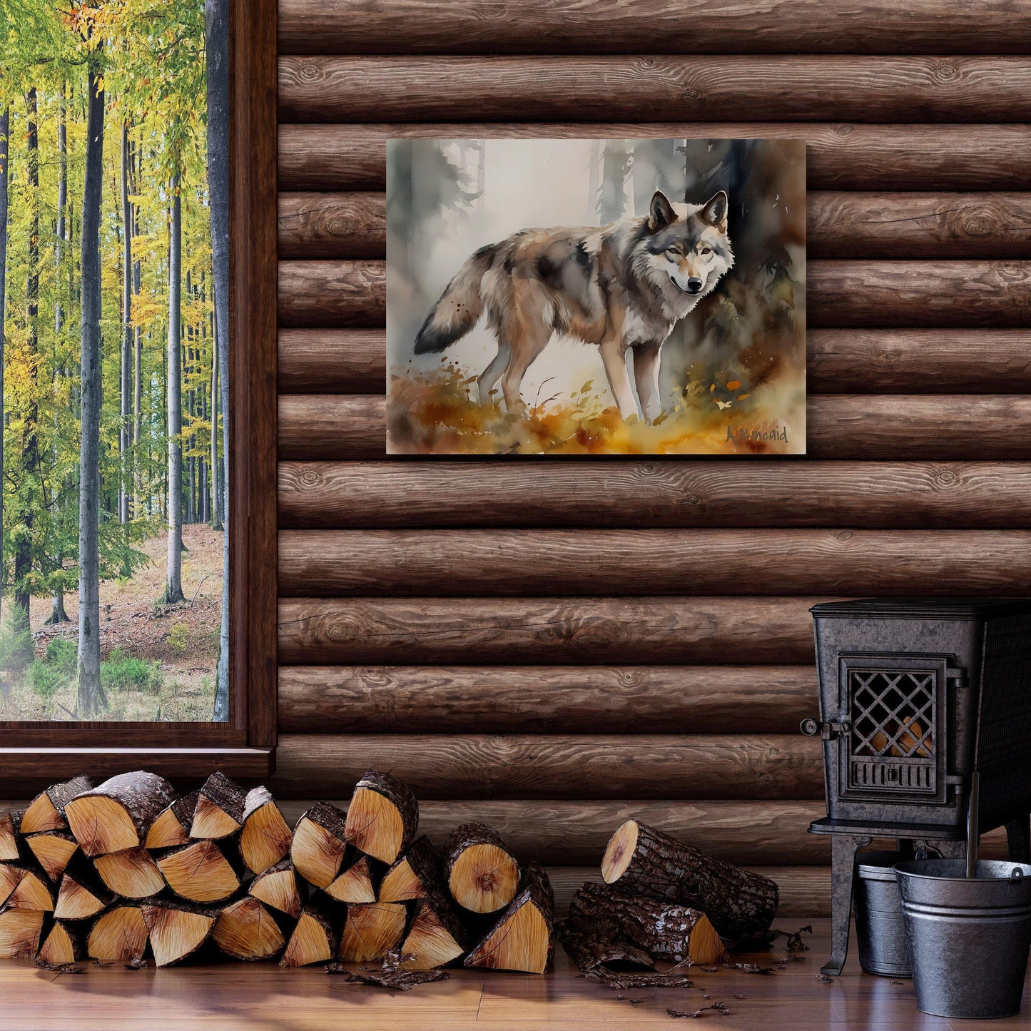 Wolf In Forest | Canvas Print | Wildlife Art | Cabin Art | Forest Art | Archer Kincaid