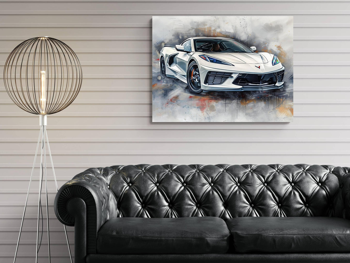 2025 C8 Corvette White Canvas Wall Art | Chevrolet Sportscar Print | Modern Auto Poster | Car Lover Gift | C8 Vette Decor | Framed Available