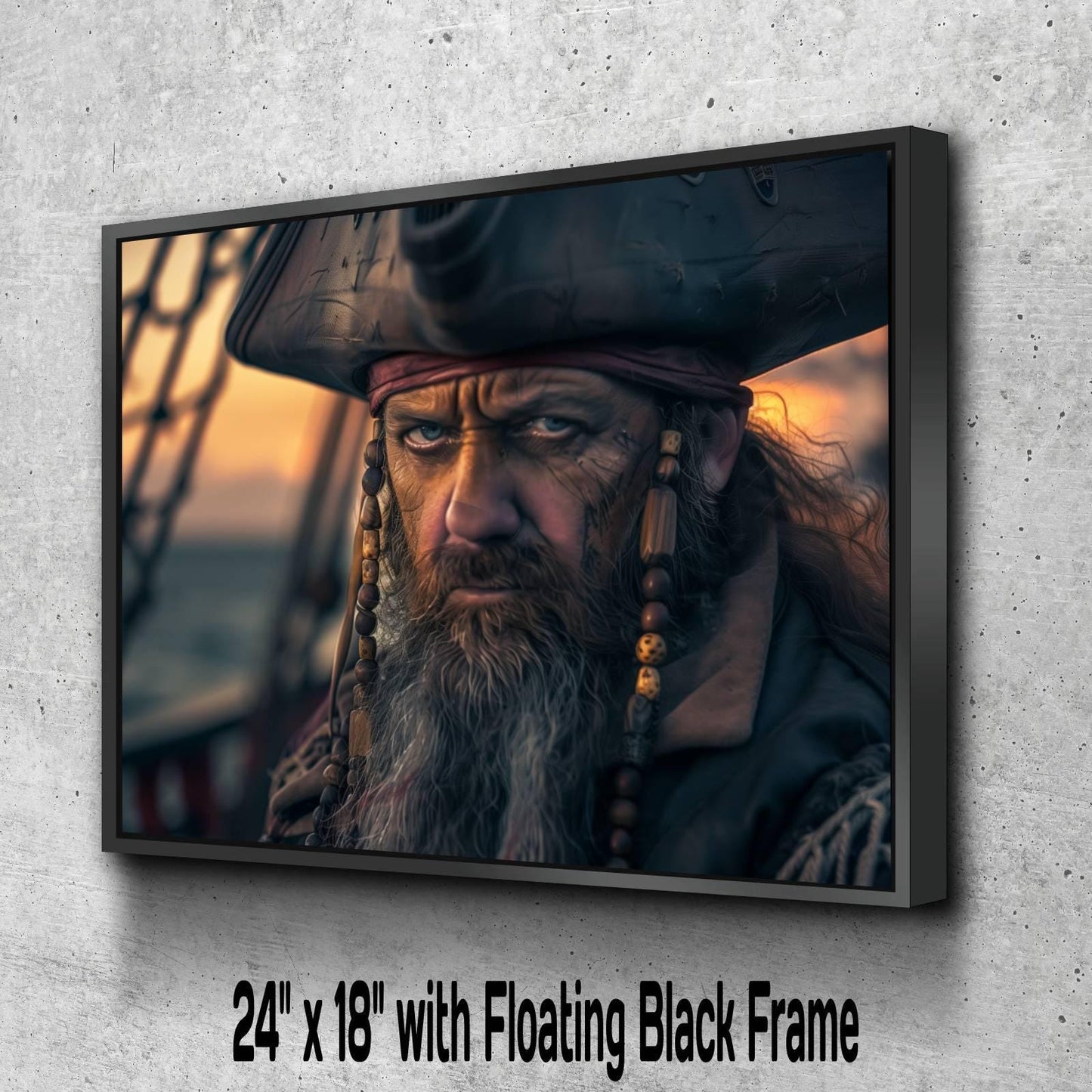 Pirate Captain Portrait Canvas, Weathered Sailor Close-Up Print, Bearded Sea Captain Wall Decor, Nautical Character Painting