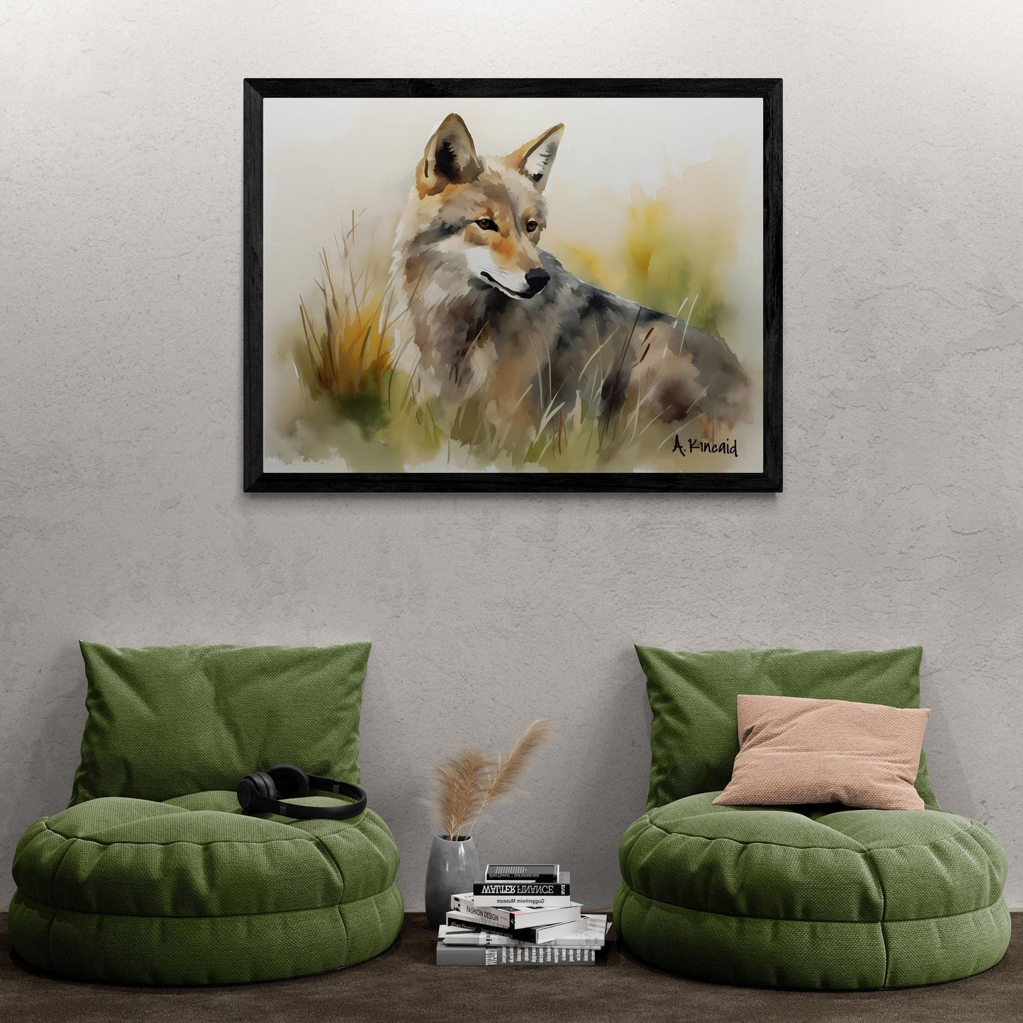 Wolf In Grass Looking Back | Canvas Print | Wildlife Art | Cabin Art | Forest Art | Archer Kincaid